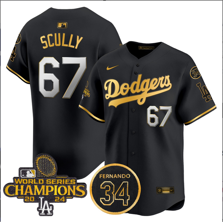 Men MLB Los Angeles Dodgers #67 Scully black 2024 World Series Champions Patch Limited Jersey